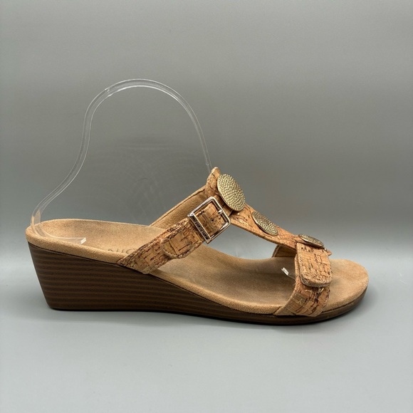 Vionic Cleona Wedge Sandals Women’s 8.5 Tan Brown Buckle Strap Slip On TVW4951 - Picture 1 of 8